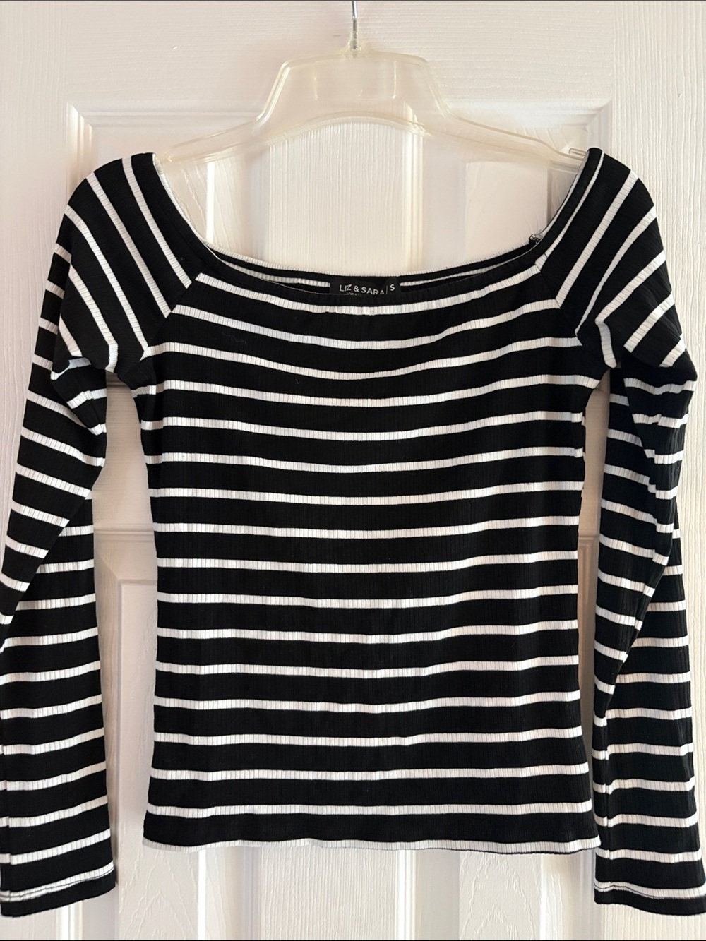 LA SARA Black & White Striped Long Sleeve Boatneck Top